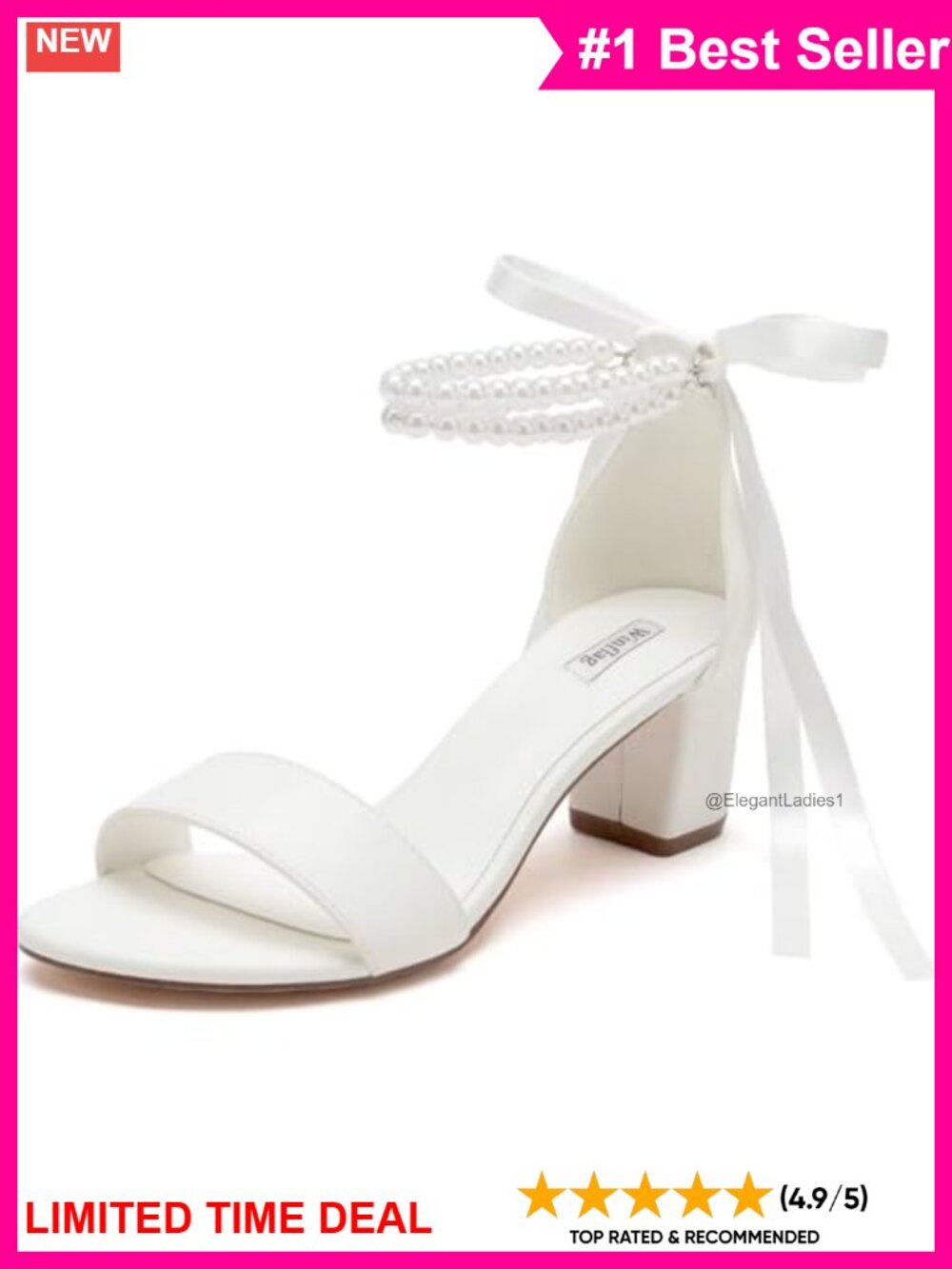 Winflag Pearls Open Toe Block Heel Wedding Sandals Bridal Shoes